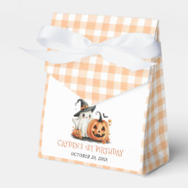 Schattige Gingham Halloween Ghost 1st Birthday Bedankdoosjes