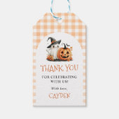 Schattige Gingham Halloween Ghost 1st Birthday Cadeaulabel (Voorkant)