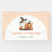 Schattige Gingham Halloween Ghost 1st Birthday