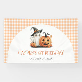 Schattige Gingham Halloween Ghost 1st Birthday Spandoek