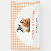 Schattige Gingham Halloween Ghost 1st Birthday Spandoek (Verticaal)