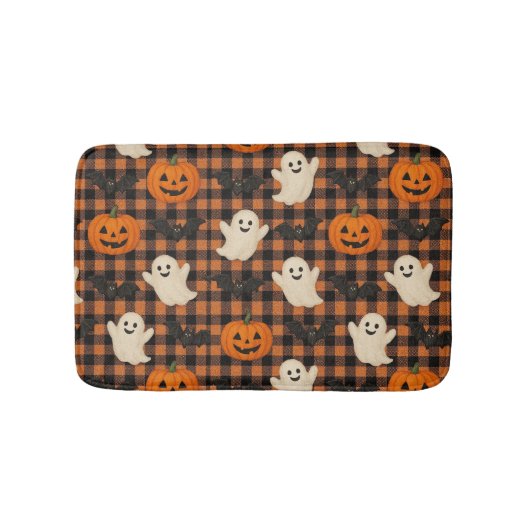 Schattige, gingham Halloween spook pompoen vleermu Badmat (Voorkant)