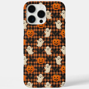 Schattige, gingham Halloween spook pompoen vleermu iPhone 16 Pro Max Hoesje