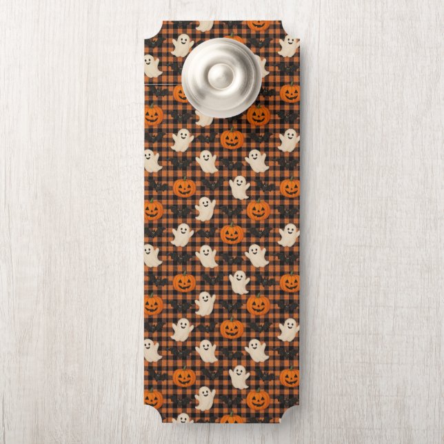 Schattige, gingham Halloween spook pompoen vleermu Deurhanger (Op knop)