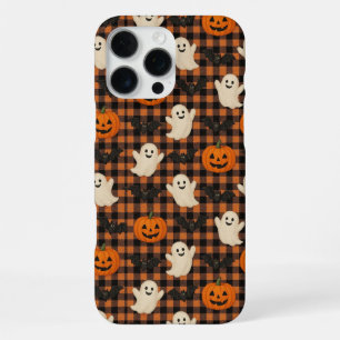 Schattige, gingham Halloween spook pompoen vleermu iPhone 16 Pro Max Hoesje