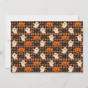 Schattige, gingham Halloween spook pompoen vleermu Kaart