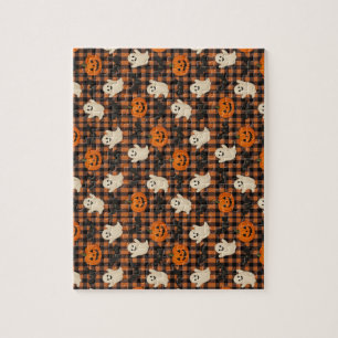 Schattige, gingham Halloween spook pompoen vleermu Legpuzzel