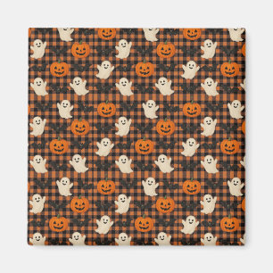 Schattige, gingham Halloween spook pompoen vleermu Magneet