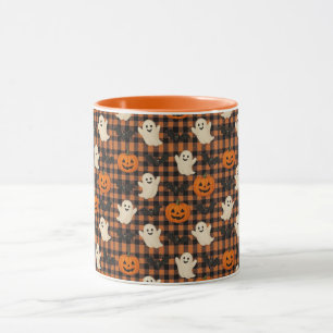 Schattige, gingham Halloween spook pompoen vleermu Mok