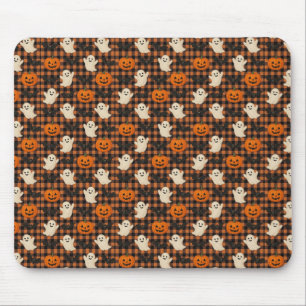 Schattige, gingham Halloween spook pompoen vleermu Muismat