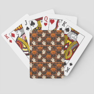 Schattige, gingham Halloween spook pompoen vleermu Pokerkaarten