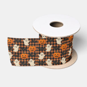 Schattige, gingham Halloween spook pompoen vleermu Satijnen Lint