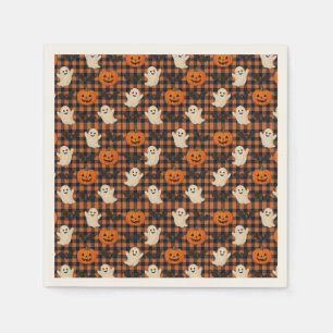 Schattige, gingham Halloween spook pompoen vleermu Servet