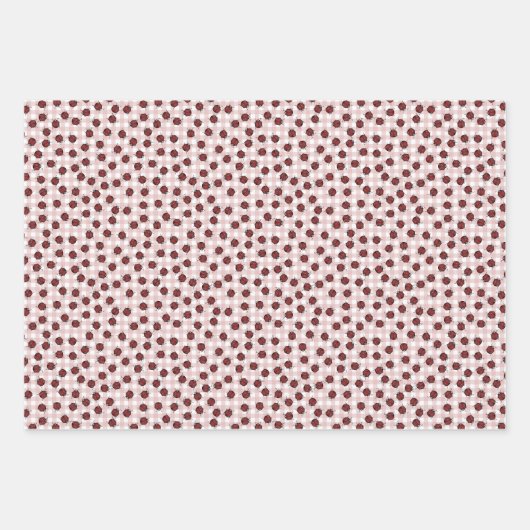 Schattige Gingham Handgetrokken Ladybug Pattern Ki Inpakpapier Vel (Voorkant 2)