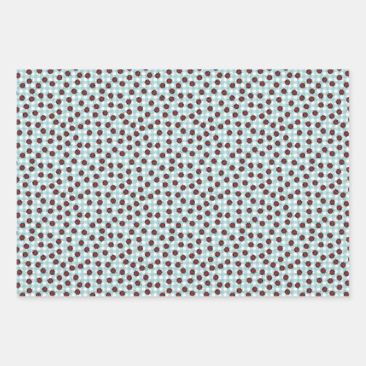 Schattige Gingham Handgetrokken Ladybug Pattern Ki Inpakpapier Vel (Voorkant)