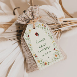 Schattige Gingham Lieveheersbeestje Wilde Bloem Ba Cadeaulabel