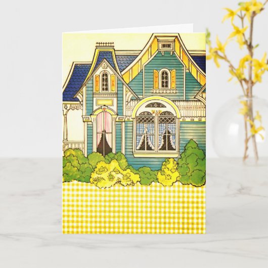Schattige Gingham Old Fashioned Kitchen, Paper Dol Kaart (Gele Bloem)