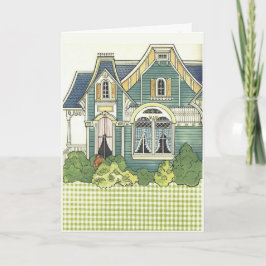 Schattige Gingham Ouderwetse Slaapkamer Papieren P Kaart