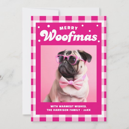 Schattige Gingham Pattern Merry Woofmas Feestdagenkaart (Voorkant)