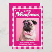 Schattige Gingham Pattern Merry Woofmas Feestdagenkaart (Voorkant / Achterkant)