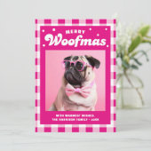 Schattige Gingham Pattern Merry Woofmas Feestdagenkaart (Staand voorkant)