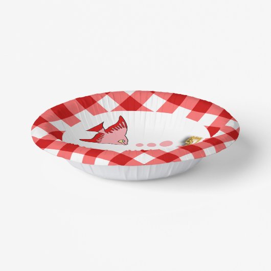 Schattige Gingham, Rode Vis & Ballon 1e Verjaardag Papieren Kommen (Gebogen)