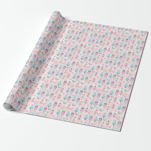Schattige Gingham Roze Kerst Notenkraker Cadeaupapier (Uitgerold)