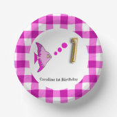 Schattige Gingham, Roze Vis & Ballon 1e Verjaardag Papieren Kommen (Voorkant)