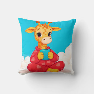 Schattige Giraf in Rode Pyjama met Mok Kussen