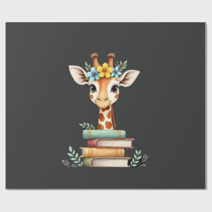 Schattige Giraf Met Bloem Boek Bloemen Boekenwurm Cadeaupapier