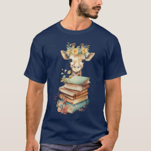 Schattige Giraf Met Bloem Boek Bloemen Boekenwurm T-shirt