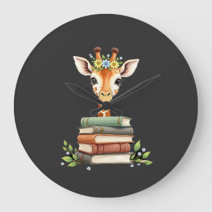 Schattige Giraf Met Bloem Boek Boekenwurm Biblioth Grote Klok