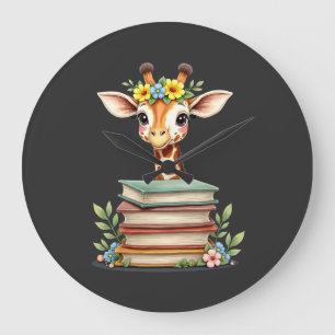 Schattige Giraf Met Bloem Boek Boekenwurm Biblioth Grote Klok