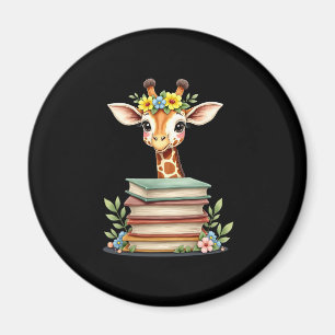 Schattige Giraf Met Bloem Boek Boekenwurm Biblioth Magneet
