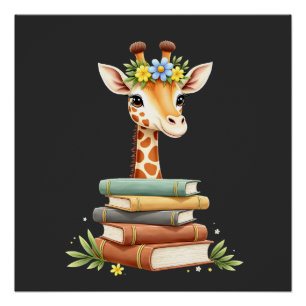 Schattige Giraf Met Bloem Boek Boekenwurm Biblioth Perfect Poster