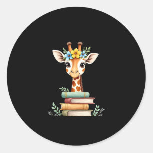 Schattige Giraf Met Bloem Boekworm Bibliothecaris Ronde Sticker