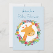 Schattige Giraf met een Bloemenkrans Baby Shower Kaart (Voorkant)