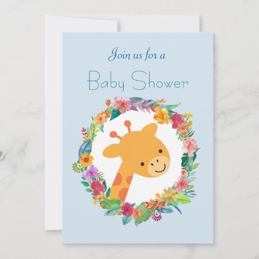 Schattige Giraf met een Bloemenkrans Baby Shower Kaart (Voorkant)