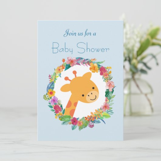 Schattige Giraf met een Bloemenkrans Baby Shower Kaart (Staand voorkant)