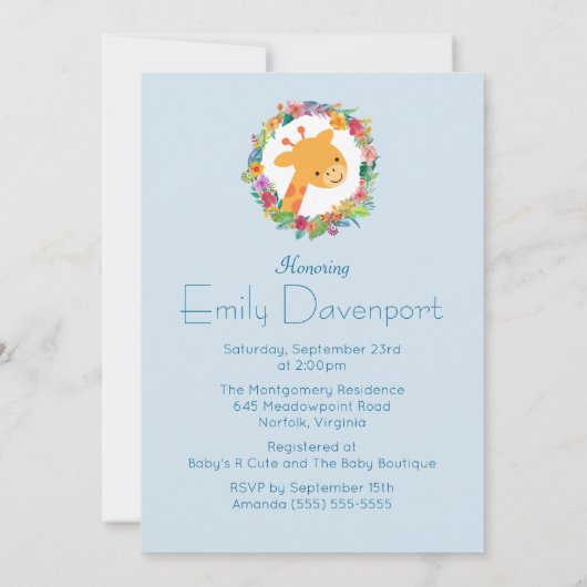 Schattige Giraf met een Bloemenkrans Baby Shower Kaart (Achterkant)