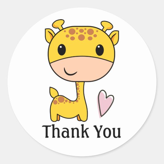 Schattige Giraf Met Hart Dank Je Ronde Sticker (Voorkant)