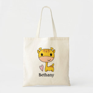 Schattige Giraf Met Hart Gepersonaliseerd Tote Bag
