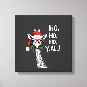 Schattige Giraf Met Kerstman Hoed Prettig Kerstmis Canvas Afdruk
