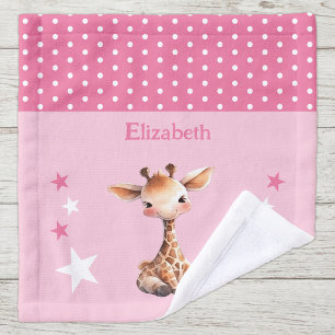 Schattige giraff naam toevoegen polka stippen ster washandje