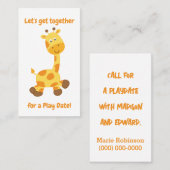 Schattige Giraffe afspeeldatum Contactkaartje (Voorkant / Achterkant)