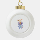 Schattige Giraffe Astronaut Illustratie Classic T- Keramische Bal Ornament (Voorkant)