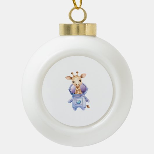 Schattige Giraffe Astronaut Illustratie Classic T- Keramische Bal Ornament (Voorkant)