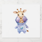Schattige Giraffe Astronaut Illustratie Classic T- Sparkling Wijnetiket (Enkel label)