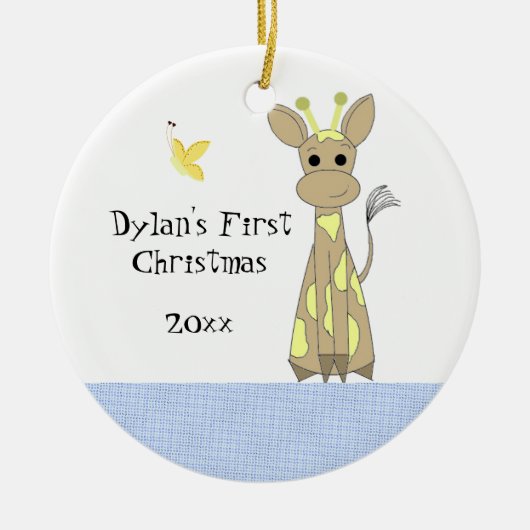 Schattige Giraffe Baby's Eerste Kerstmis Keramisch Ornament (Voorkant)