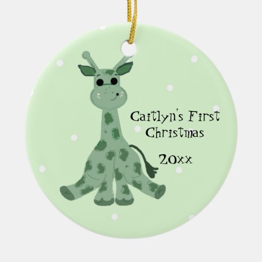 Schattige Giraffe Baby's Eerste Kerstmis Keramisch Ornament (Voorkant)